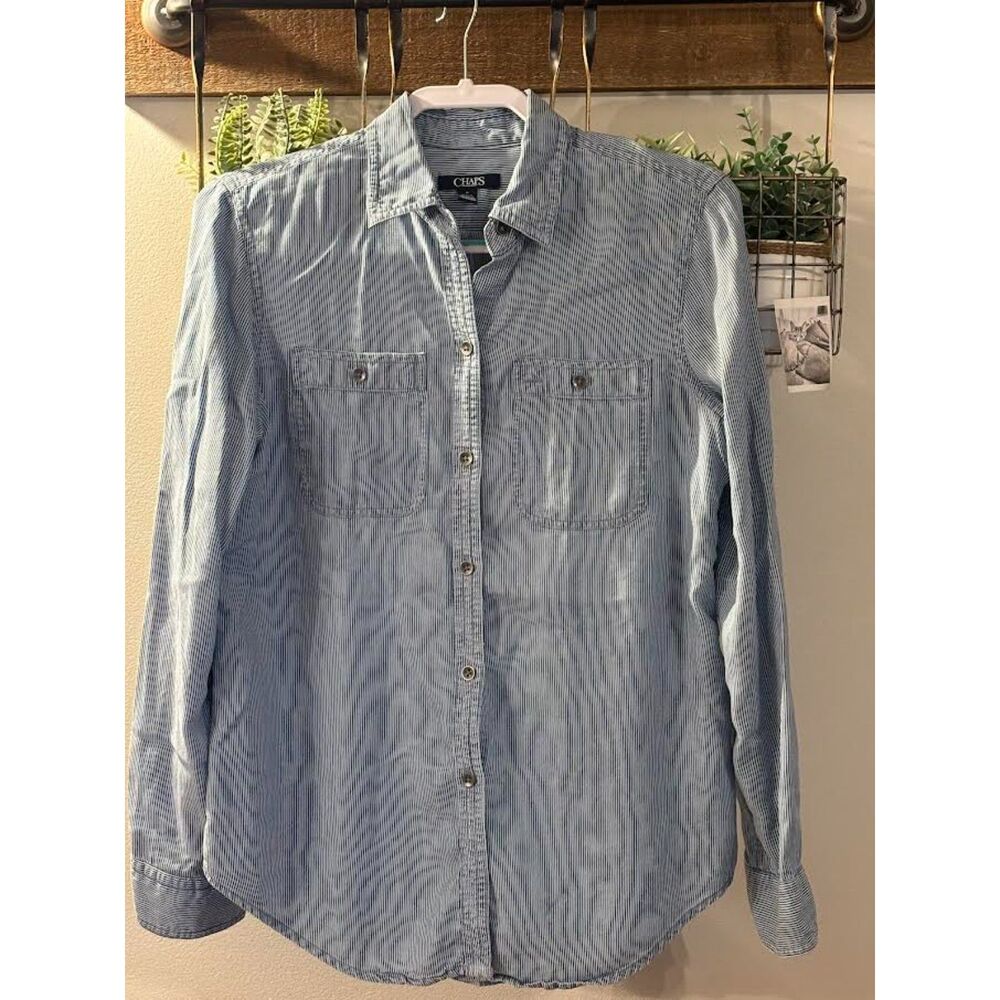 Chaps Blue and White stripe button down